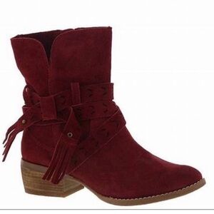 naughty monkey Red Suede Western-Style Ankle Booties with Tassel Wrap